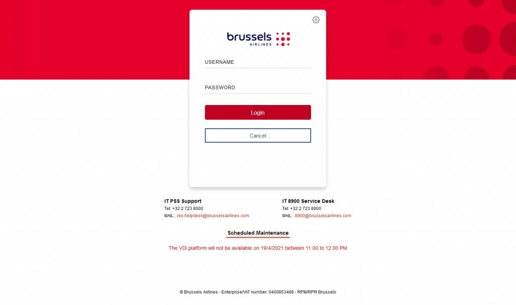 Brussles Airlines– VMWARE Horizon – 7.12 Login