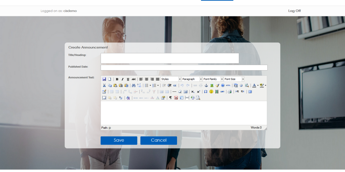 IAdmin – Create Announcements IAdmin – Create Announcements