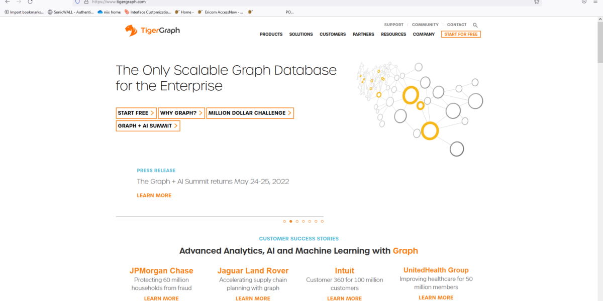 A fully responsive and modern website for Graph Analytics Platform and Graph Database with Advanced Analytics, AI and Machine Learning Tiger Graph-home-page