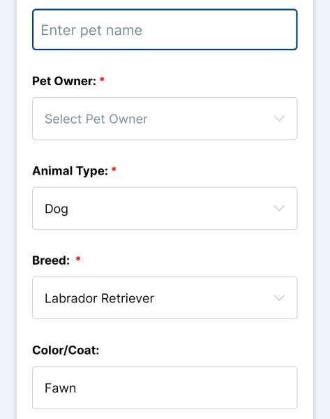 PMS Mobile App - Add Pet Details