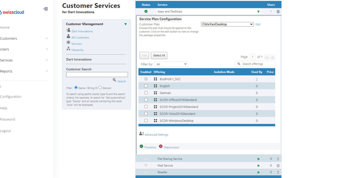 Atria CPSM platform where Customer and Service provisioning are made by custom Atria Connector.