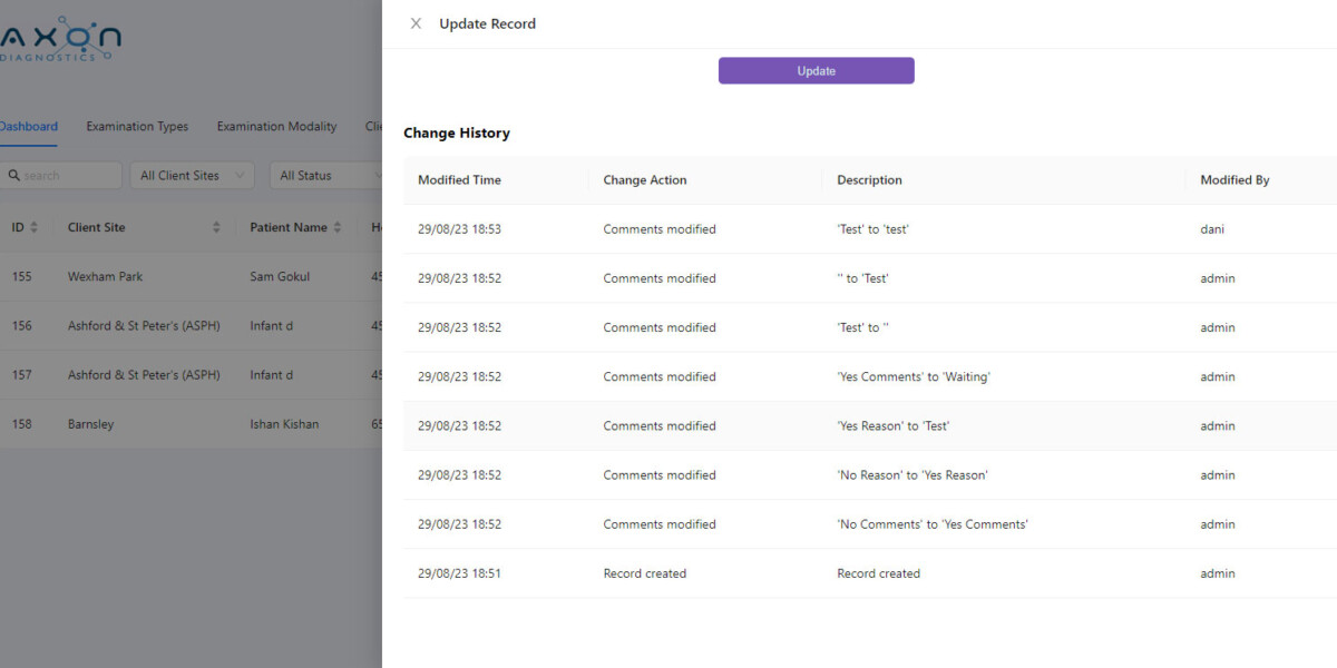 History view with each action logs available for support users. History